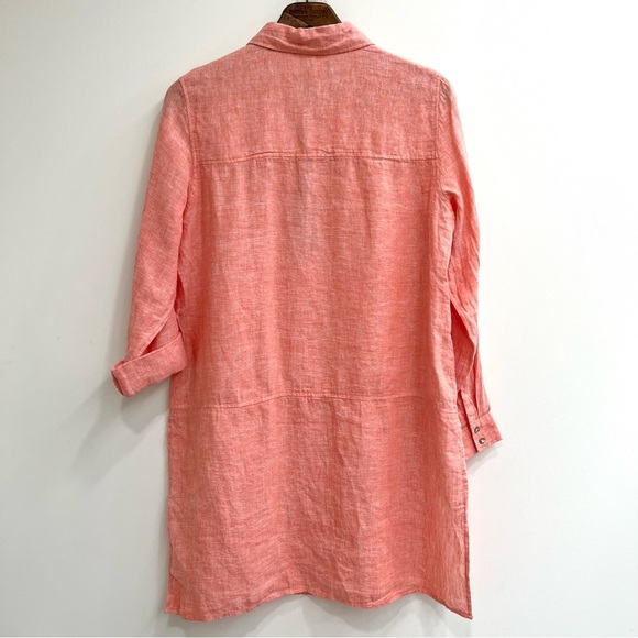 Tahari 100% linen button front tunic top heathered orange laganlook size medium - Picture 2 of 9